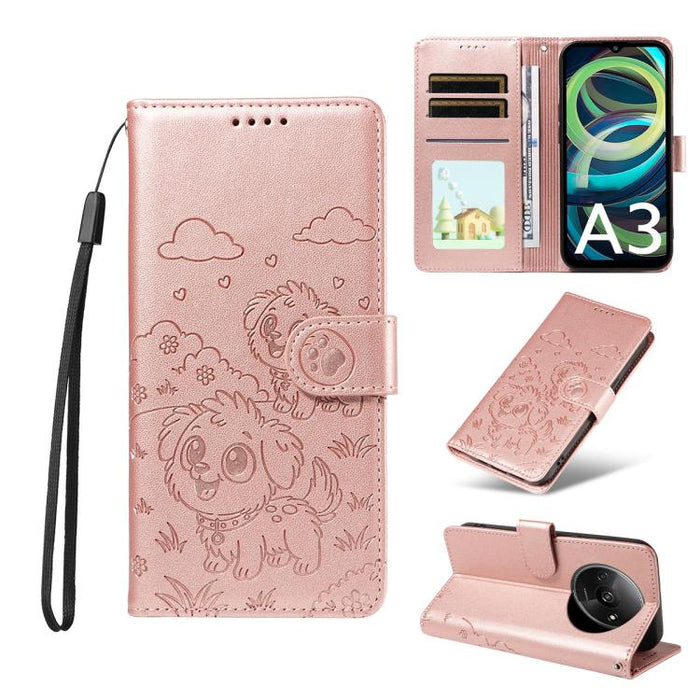 Funda de cuero para teléfono con bloqueo RFID y diseño de perro y corazón en relieve, For Redmi Note 14 4G 164.84mm, For Redmi Note 14 Pro+ 5G / 14 Pro 4G, For Redmi Turbo 4 5G / Poco X7 Pro 5G, For Redmi Note 14 5G / Poco M7 Pro 5G                    ...