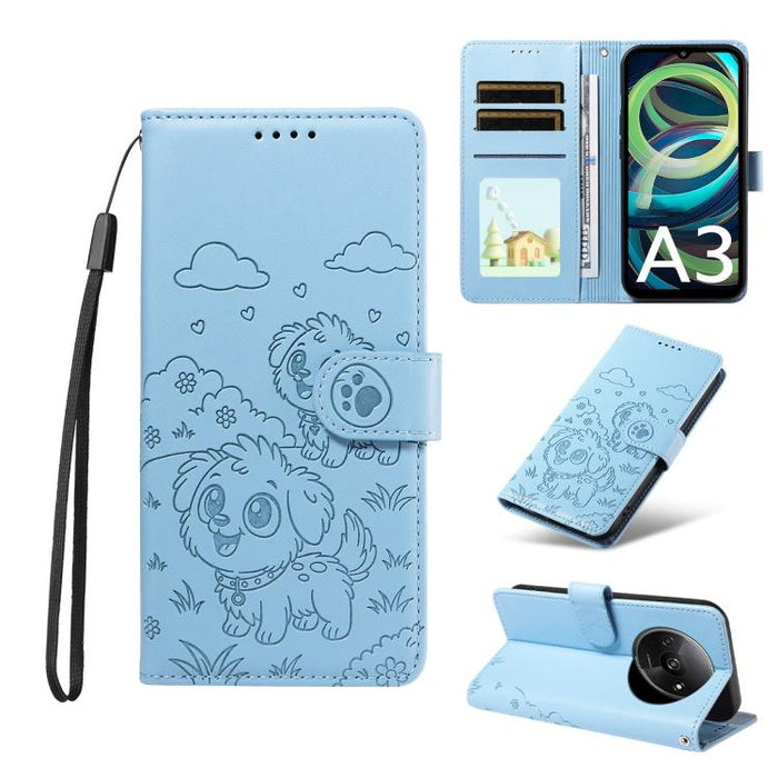 Funda de cuero para teléfono con bloqueo RFID y diseño de perro y corazón en relieve, For Redmi Note 14 4G 164.84mm, For Redmi Note 14 Pro+ 5G / 14 Pro 4G, For Redmi Turbo 4 5G / Poco X7 Pro 5G, For Redmi Note 14 5G / Poco M7 Pro 5G                    ...