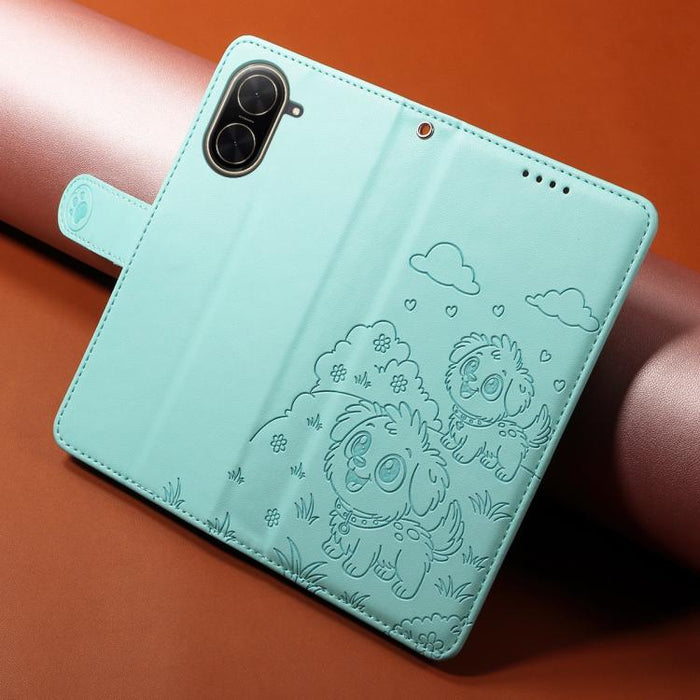 Funda de cuero para teléfono con bloqueo RFID y diseño de perro y corazón en relieve, For Redmi Note 14 4G 164.84mm, For Redmi Note 14 Pro+ 5G / 14 Pro 4G, For Redmi Turbo 4 5G / Poco X7 Pro 5G, For Redmi Note 14 5G / Poco M7 Pro 5G                    ...