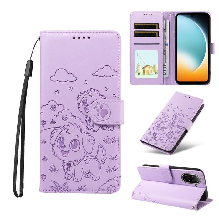Funda de cuero para teléfono con bloqueo RFID y diseño de perro y corazón en relieve, For Redmi Note 14 4G 164.84mm, For Redmi Note 14 Pro+ 5G / 14 Pro 4G, For Redmi Turbo 4 5G / Poco X7 Pro 5G, For Redmi Note 14 5G / Poco M7 Pro 5G                    ...
