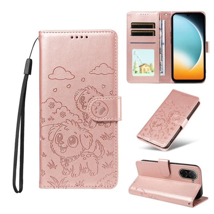 Funda de cuero para teléfono con bloqueo RFID y diseño de perro y corazón en relieve, For Redmi Note 14 4G 164.84mm, For Redmi Note 14 Pro+ 5G / 14 Pro 4G, For Redmi Turbo 4 5G / Poco X7 Pro 5G, For Redmi Note 14 5G / Poco M7 Pro 5G                    ...