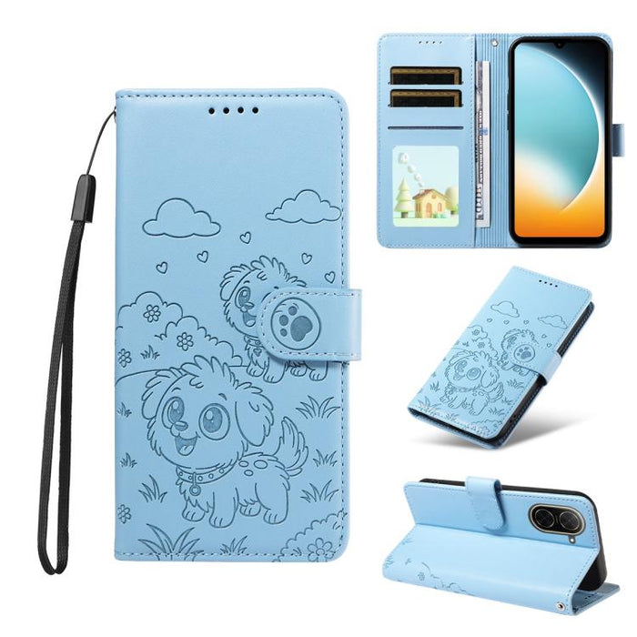 Funda de cuero para teléfono con bloqueo RFID y diseño de perro y corazón en relieve, For Redmi Note 14 4G 164.84mm, For Redmi Note 14 Pro+ 5G / 14 Pro 4G, For Redmi Turbo 4 5G / Poco X7 Pro 5G, For Redmi Note 14 5G / Poco M7 Pro 5G                    ...