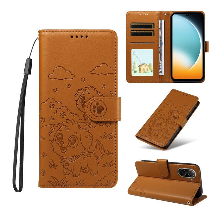 Funda de cuero para teléfono con bloqueo RFID y diseño de perro y corazón en relieve, For Redmi Note 14 4G 164.84mm, For Redmi Note 14 Pro+ 5G / 14 Pro 4G, For Redmi Turbo 4 5G / Poco X7 Pro 5G, For Redmi Note 14 5G / Poco M7 Pro 5G                    ...