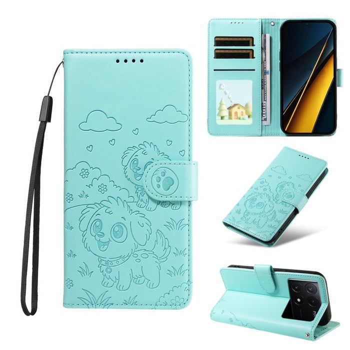 Funda de cuero para teléfono con bloqueo RFID y diseño de perro y corazón en relieve, For Redmi Note 14 4G 164.84mm, For Redmi Note 14 Pro+ 5G / 14 Pro 4G, For Redmi Turbo 4 5G / Poco X7 Pro 5G, For Redmi Note 14 5G / Poco M7 Pro 5G                    ...