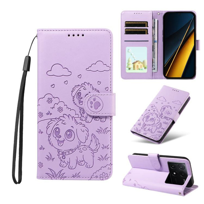 Funda de cuero para teléfono con bloqueo RFID y diseño de perro y corazón en relieve, For Redmi Note 14 4G 164.84mm, For Redmi Note 14 Pro+ 5G / 14 Pro 4G, For Redmi Turbo 4 5G / Poco X7 Pro 5G, For Redmi Note 14 5G / Poco M7 Pro 5G                    ...