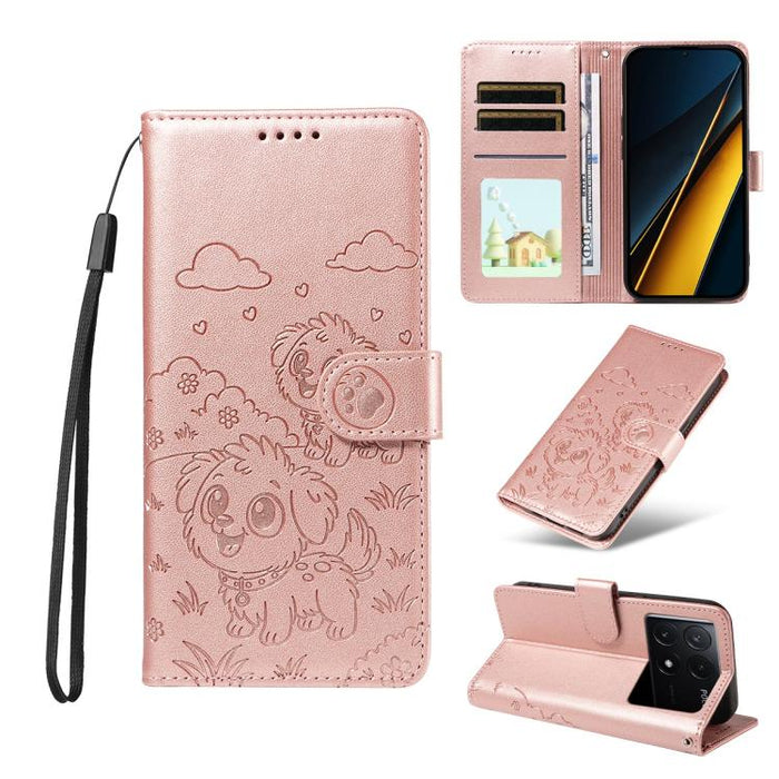 Funda de cuero para teléfono con bloqueo RFID y diseño de perro y corazón en relieve, For Redmi Note 14 4G 164.84mm, For Redmi Note 14 Pro+ 5G / 14 Pro 4G, For Redmi Turbo 4 5G / Poco X7 Pro 5G, For Redmi Note 14 5G / Poco M7 Pro 5G                    ...