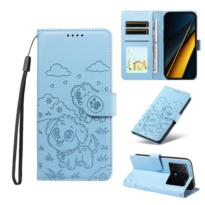 Funda de cuero para teléfono con bloqueo RFID y diseño de perro y corazón en relieve, For Redmi Note 14 4G 164.84mm, For Redmi Note 14 Pro+ 5G / 14 Pro 4G, For Redmi Turbo 4 5G / Poco X7 Pro 5G, For Redmi Note 14 5G / Poco M7 Pro 5G                    ...