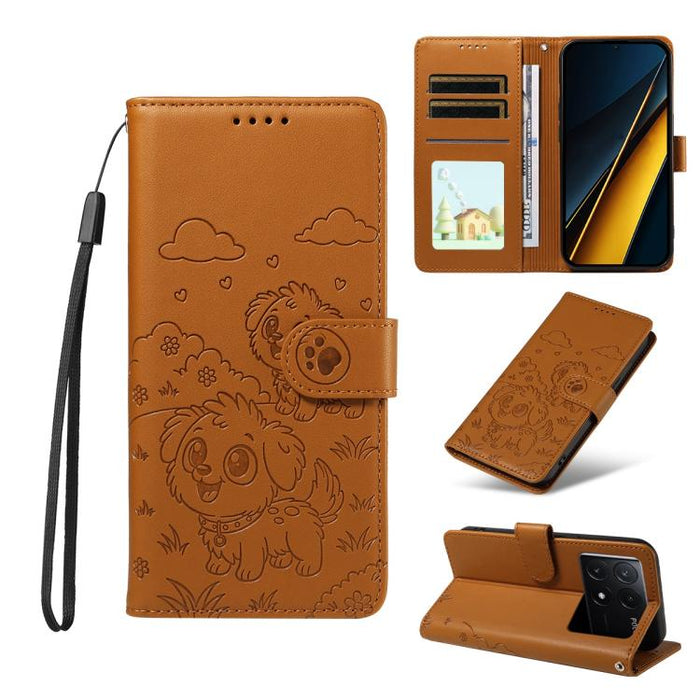 Funda de cuero para teléfono con bloqueo RFID y diseño de perro y corazón en relieve, For Redmi Note 14 4G 164.84mm, For Redmi Note 14 Pro+ 5G / 14 Pro 4G, For Redmi Turbo 4 5G / Poco X7 Pro 5G, For Redmi Note 14 5G / Poco M7 Pro 5G                    ...