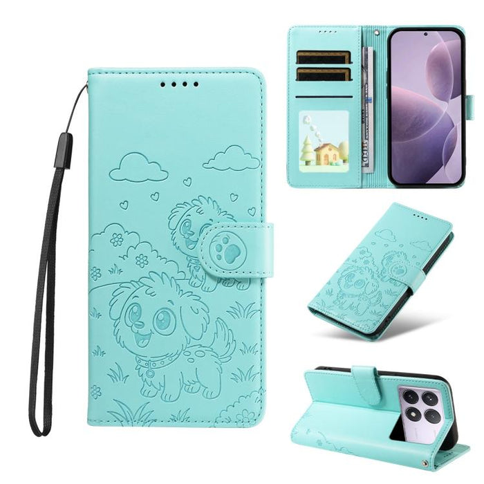 Funda de cuero para teléfono con bloqueo RFID y diseño de perro y corazón en relieve, For Redmi Note 14 4G 164.84mm, For Redmi Note 14 Pro+ 5G / 14 Pro 4G, For Redmi Turbo 4 5G / Poco X7 Pro 5G, For Redmi Note 14 5G / Poco M7 Pro 5G                    ...