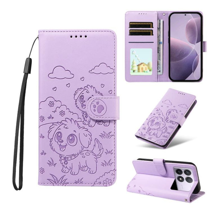 Funda de cuero para teléfono con bloqueo RFID y diseño de perro y corazón en relieve, For Redmi Note 14 4G 164.84mm, For Redmi Note 14 Pro+ 5G / 14 Pro 4G, For Redmi Turbo 4 5G / Poco X7 Pro 5G, For Redmi Note 14 5G / Poco M7 Pro 5G                    ...