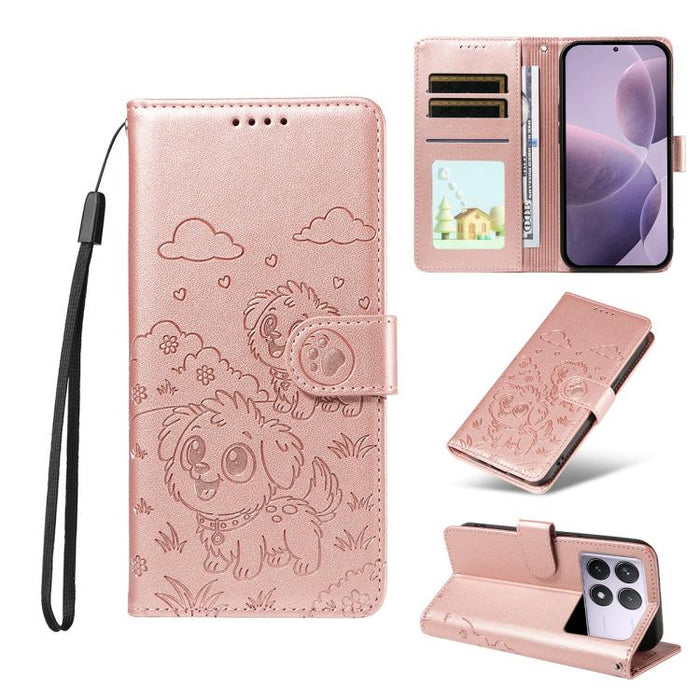 Funda de cuero para teléfono con bloqueo RFID y diseño de perro y corazón en relieve, For Redmi Note 14 4G 164.84mm, For Redmi Note 14 Pro+ 5G / 14 Pro 4G, For Redmi Turbo 4 5G / Poco X7 Pro 5G, For Redmi Note 14 5G / Poco M7 Pro 5G                    ...