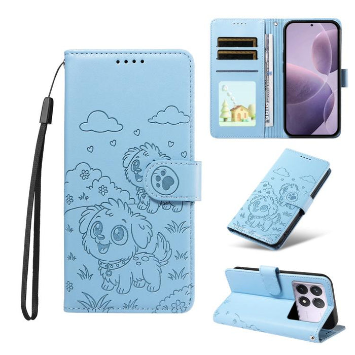 Funda de cuero para teléfono con bloqueo RFID y diseño de perro y corazón en relieve, For Redmi Note 14 4G 164.84mm, For Redmi Note 14 Pro+ 5G / 14 Pro 4G, For Redmi Turbo 4 5G / Poco X7 Pro 5G, For Redmi Note 14 5G / Poco M7 Pro 5G                    ...