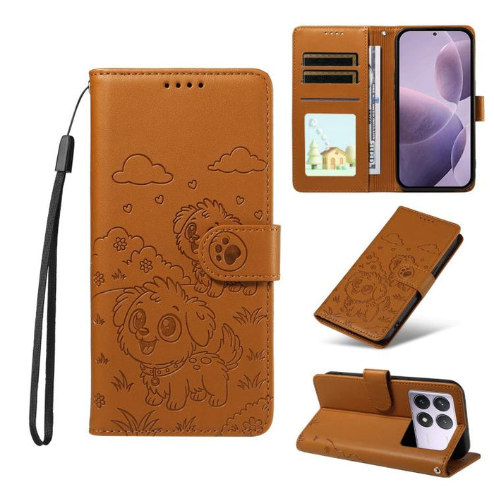 Funda de cuero para teléfono con bloqueo RFID y diseño de perro y corazón en relieve, For Redmi Note 14 4G 164.84mm, For Redmi Note 14 Pro+ 5G / 14 Pro 4G, For Redmi Turbo 4 5G / Poco X7 Pro 5G, For Redmi Note 14 5G / Poco M7 Pro 5G                    ...