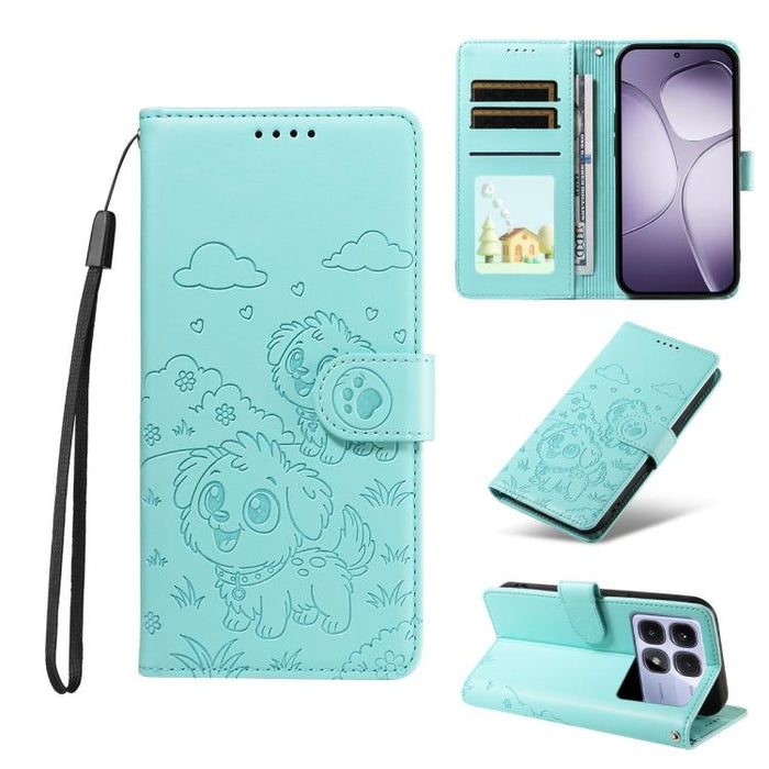 Funda de cuero para teléfono con bloqueo RFID y diseño de perro y corazón en relieve, For Redmi Note 14 4G 164.84mm, For Redmi Note 14 Pro+ 5G / 14 Pro 4G, For Redmi Turbo 4 5G / Poco X7 Pro 5G, For Redmi Note 14 5G / Poco M7 Pro 5G                    ...