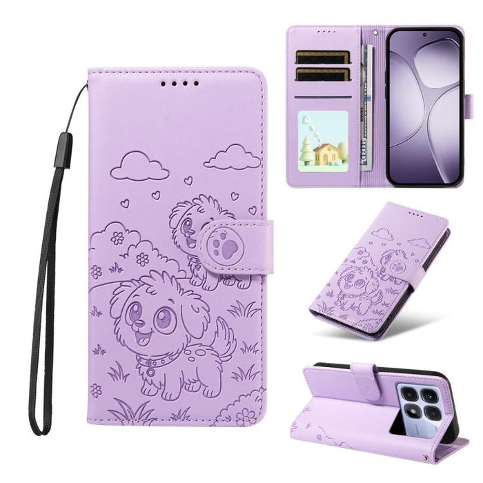 Funda de cuero para teléfono con bloqueo RFID y diseño de perro y corazón en relieve, For Redmi Note 14 4G 164.84mm, For Redmi Note 14 Pro+ 5G / 14 Pro 4G, For Redmi Turbo 4 5G / Poco X7 Pro 5G, For Redmi Note 14 5G / Poco M7 Pro 5G                    ...