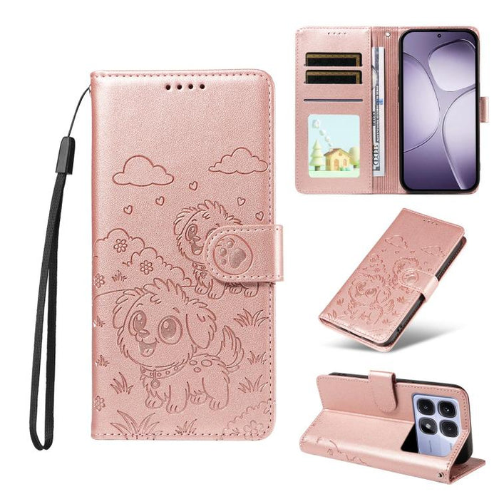 Funda de cuero para teléfono con bloqueo RFID y diseño de perro y corazón en relieve, For Redmi Note 14 4G 164.84mm, For Redmi Note 14 Pro+ 5G / 14 Pro 4G, For Redmi Turbo 4 5G / Poco X7 Pro 5G, For Redmi Note 14 5G / Poco M7 Pro 5G                    ...