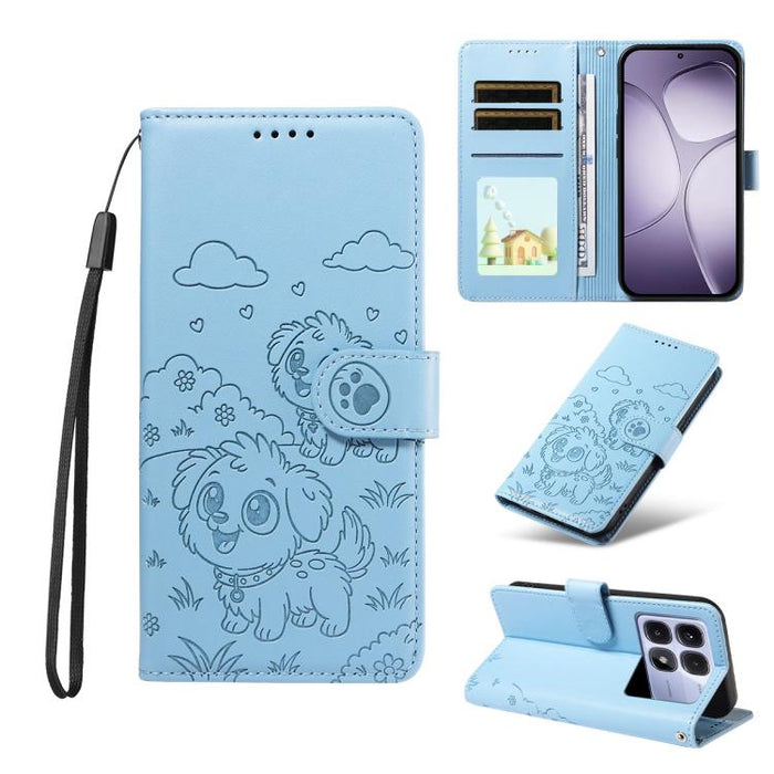Funda de cuero para teléfono con bloqueo RFID y diseño de perro y corazón en relieve, For Redmi Note 14 4G 164.84mm, For Redmi Note 14 Pro+ 5G / 14 Pro 4G, For Redmi Turbo 4 5G / Poco X7 Pro 5G, For Redmi Note 14 5G / Poco M7 Pro 5G                    ...