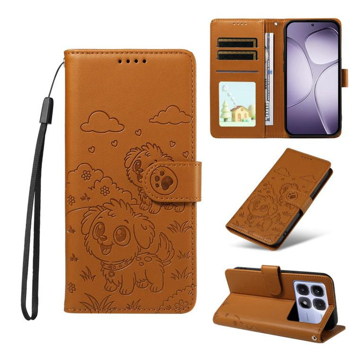 Funda de cuero para teléfono con bloqueo RFID y diseño de perro y corazón en relieve, For Redmi Note 14 4G 164.84mm, For Redmi Note 14 Pro+ 5G / 14 Pro 4G, For Redmi Turbo 4 5G / Poco X7 Pro 5G, For Redmi Note 14 5G / Poco M7 Pro 5G                    ...