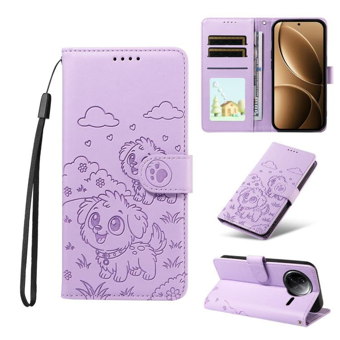 Funda de cuero para teléfono con bloqueo RFID y diseño de perro y corazón en relieve, For Redmi Note 14 4G 164.84mm, For Redmi Note 14 Pro+ 5G / 14 Pro 4G, For Redmi Turbo 4 5G / Poco X7 Pro 5G, For Redmi Note 14 5G / Poco M7 Pro 5G                    ...