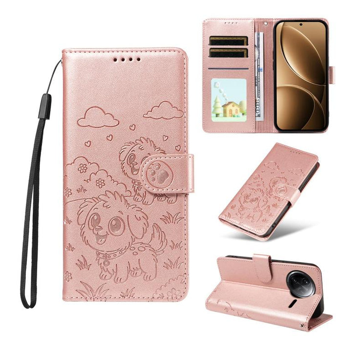 Funda de cuero para teléfono con bloqueo RFID y diseño de perro y corazón en relieve, For Redmi Note 14 4G 164.84mm, For Redmi Note 14 Pro+ 5G / 14 Pro 4G, For Redmi Turbo 4 5G / Poco X7 Pro 5G, For Redmi Note 14 5G / Poco M7 Pro 5G                    ...