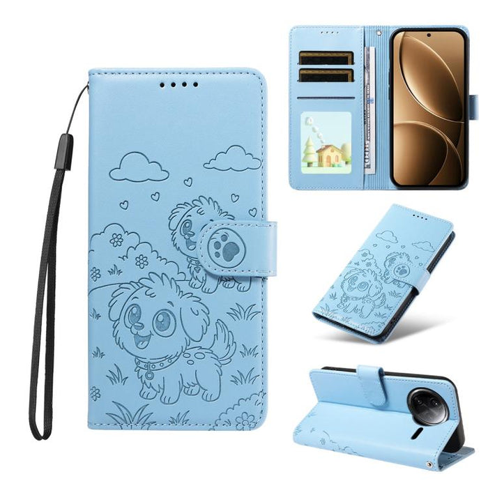 Funda de cuero para teléfono con bloqueo RFID y diseño de perro y corazón en relieve, For Redmi Note 14 4G 164.84mm, For Redmi Note 14 Pro+ 5G / 14 Pro 4G, For Redmi Turbo 4 5G / Poco X7 Pro 5G, For Redmi Note 14 5G / Poco M7 Pro 5G                    ...