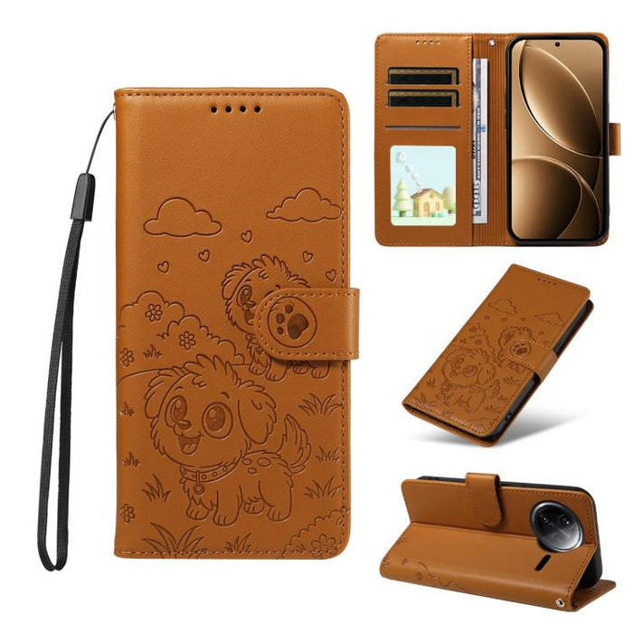 Funda de cuero para teléfono con bloqueo RFID y diseño de perro y corazón en relieve, For Redmi Note 14 4G 164.84mm, For Redmi Note 14 Pro+ 5G / 14 Pro 4G, For Redmi Turbo 4 5G / Poco X7 Pro 5G, For Redmi Note 14 5G / Poco M7 Pro 5G                    ...