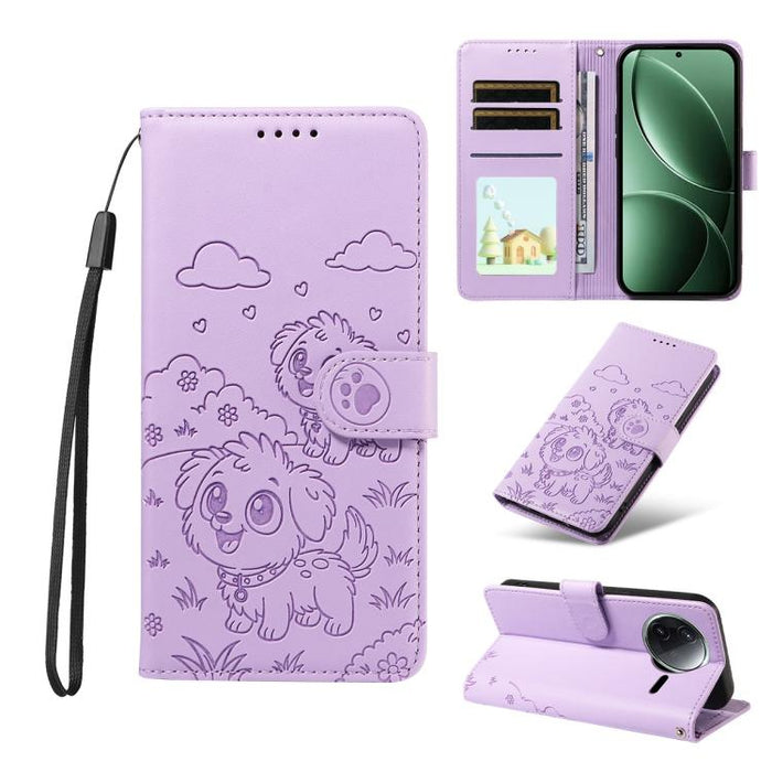 Funda de cuero para teléfono con bloqueo RFID y diseño de perro y corazón en relieve, For Redmi Note 14 4G 164.84mm, For Redmi Note 14 Pro+ 5G / 14 Pro 4G, For Redmi Turbo 4 5G / Poco X7 Pro 5G, For Redmi Note 14 5G / Poco M7 Pro 5G                    ...