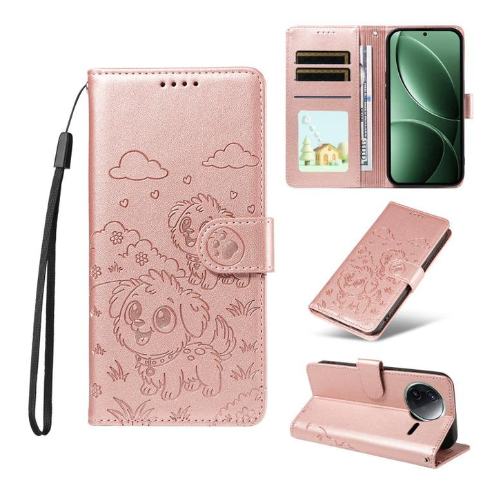 Funda de cuero para teléfono con bloqueo RFID y diseño de perro y corazón en relieve, For Redmi Note 14 4G 164.84mm, For Redmi Note 14 Pro+ 5G / 14 Pro 4G, For Redmi Turbo 4 5G / Poco X7 Pro 5G, For Redmi Note 14 5G / Poco M7 Pro 5G                    ...