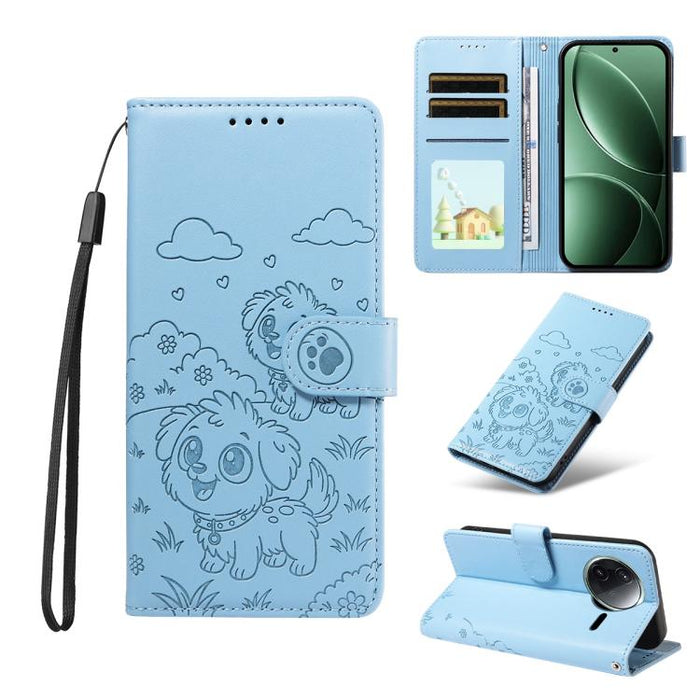 Funda de cuero para teléfono con bloqueo RFID y diseño de perro y corazón en relieve, For Redmi Note 14 4G 164.84mm, For Redmi Note 14 Pro+ 5G / 14 Pro 4G, For Redmi Turbo 4 5G / Poco X7 Pro 5G, For Redmi Note 14 5G / Poco M7 Pro 5G                    ...