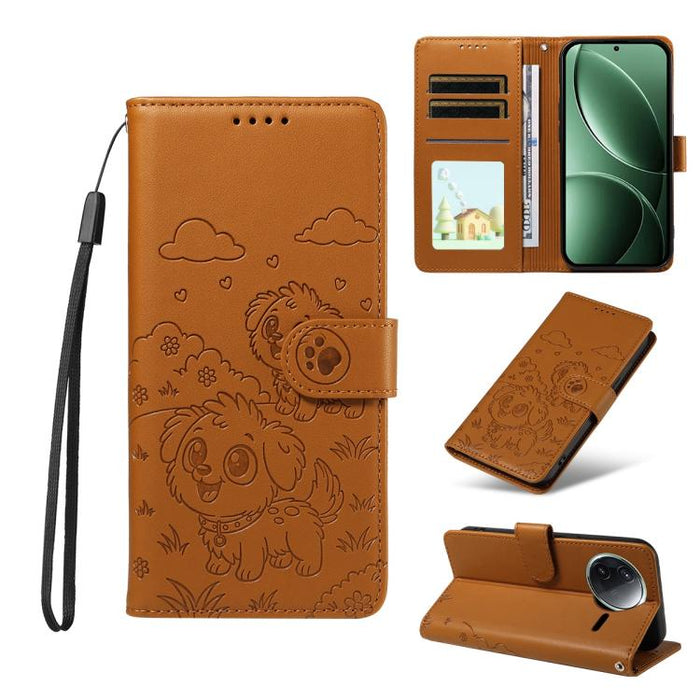 Funda de cuero para teléfono con bloqueo RFID y diseño de perro y corazón en relieve, For Redmi Note 14 4G 164.84mm, For Redmi Note 14 Pro+ 5G / 14 Pro 4G, For Redmi Turbo 4 5G / Poco X7 Pro 5G, For Redmi Note 14 5G / Poco M7 Pro 5G                    ...