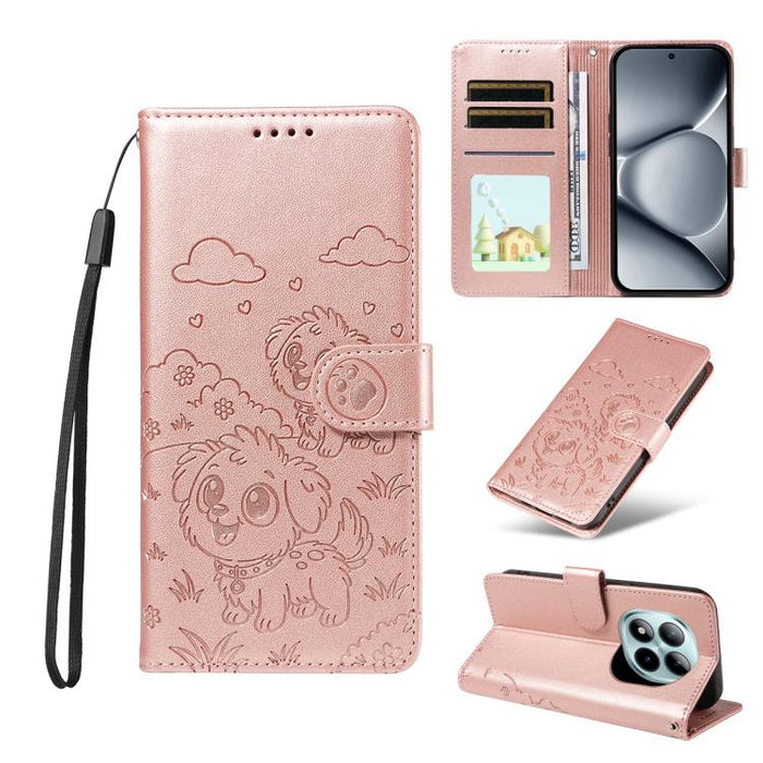 Funda de cuero para teléfono con bloqueo RFID y diseño de perro y corazón en relieve, For Redmi 15a Global, For Redmi Note 15 Pro+ 5G Global 163.3mm, For Redmi Note 15 4G / 5G Global 164mm, For Redmi K90 Pro Max / Poco F8 Ultra                         ...
