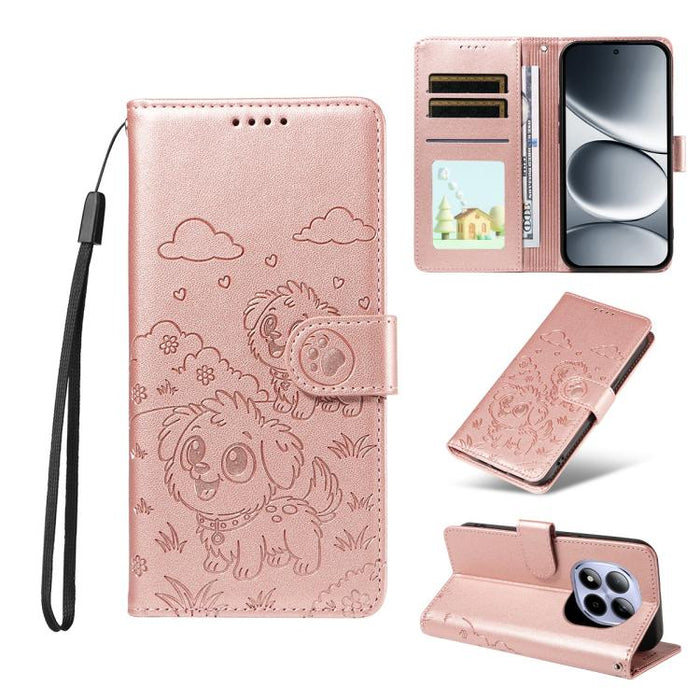 Funda de cuero para teléfono con bloqueo RFID y diseño de perro y corazón en relieve, For Redmi 15a Global, For Redmi Note 15 Pro+ 5G Global 163.3mm, For Redmi Note 15 4G / 5G Global 164mm, For Redmi K90 Pro Max / Poco F8 Ultra                         ...