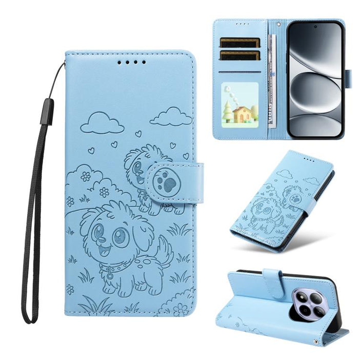 Funda de cuero para teléfono con bloqueo RFID y diseño de perro y corazón en relieve, For Redmi 15a Global, For Redmi Note 15 Pro+ 5G Global 163.3mm, For Redmi Note 15 4G / 5G Global 164mm, For Redmi K90 Pro Max / Poco F8 Ultra                         ...