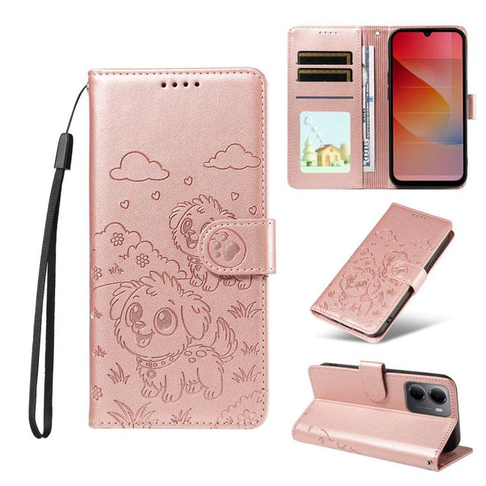 Funda de cuero para teléfono con bloqueo RFID y diseño de perro y corazón en relieve, For Redmi 15a Global, For Redmi Note 15 Pro+ 5G Global 163.3mm, For Redmi Note 15 4G / 5G Global 164mm, For Redmi K90 Pro Max / Poco F8 Ultra                         ...