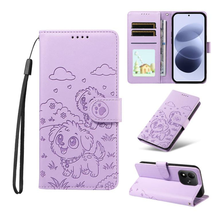Funda de cuero para teléfono con bloqueo RFID y diseño de perro y corazón en relieve, For Redmi 15a Global, For Redmi Note 15 Pro+ 5G Global 163.3mm, For Redmi Note 15 4G / 5G Global 164mm, For Redmi K90 Pro Max / Poco F8 Ultra                         ...