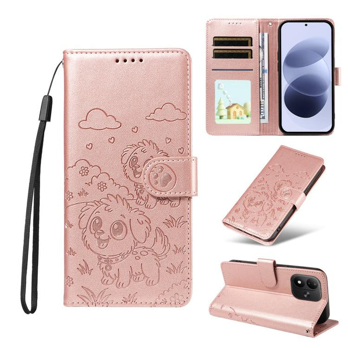 Funda de cuero para teléfono con bloqueo RFID y diseño de perro y corazón en relieve, For Redmi 15a Global, For Redmi Note 15 Pro+ 5G Global 163.3mm, For Redmi Note 15 4G / 5G Global 164mm, For Redmi K90 Pro Max / Poco F8 Ultra                         ...