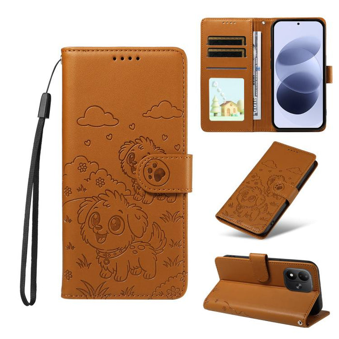 Funda de cuero para teléfono con bloqueo RFID y diseño de perro y corazón en relieve, For Redmi 15a Global, For Redmi Note 15 Pro+ 5G Global 163.3mm, For Redmi Note 15 4G / 5G Global 164mm, For Redmi K90 Pro Max / Poco F8 Ultra                         ...