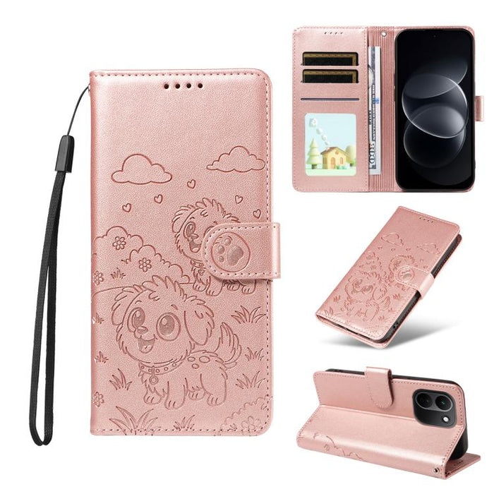 Funda de cuero para teléfono con bloqueo RFID y diseño de perro y corazón en relieve, For Redmi 15a Global, For Redmi Note 15 Pro+ 5G Global 163.3mm, For Redmi Note 15 4G / 5G Global 164mm, For Redmi K90 Pro Max / Poco F8 Ultra                         ...