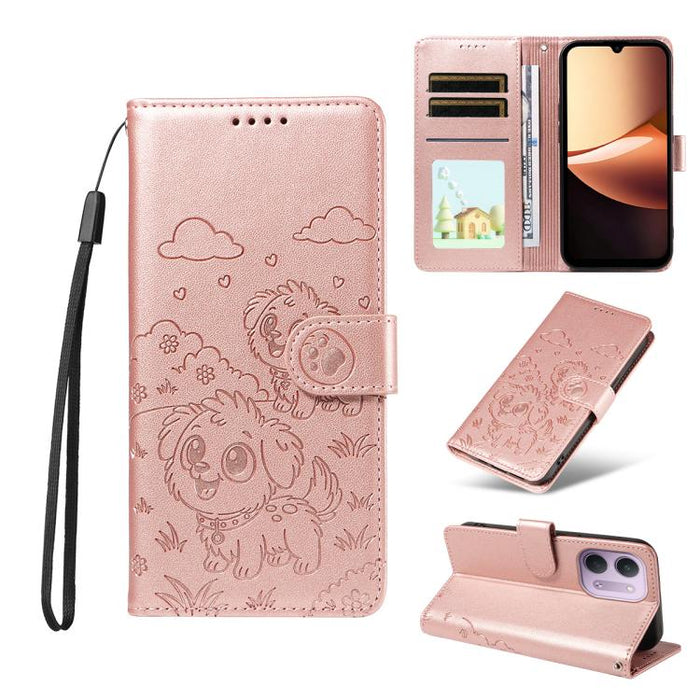 Funda de cuero para teléfono con bloqueo RFID y diseño de perro y corazón en relieve, For Redmi 15a Global, For Redmi Note 15 Pro+ 5G Global 163.3mm, For Redmi Note 15 4G / 5G Global 164mm, For Redmi K90 Pro Max / Poco F8 Ultra                         ...
