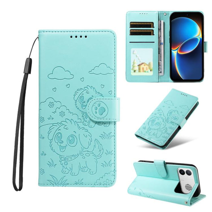Funda de cuero para teléfono con bloqueo RFID y diseño de perro y corazón en relieve, For Redmi Note 17 4G / 5G Global 169.7mm, For Redmi 17C 5G, For Redmi Note 17 Pro+ 5G Global 163.4mm, For Redmi 17 4G / 5G Global 170mm                               ...