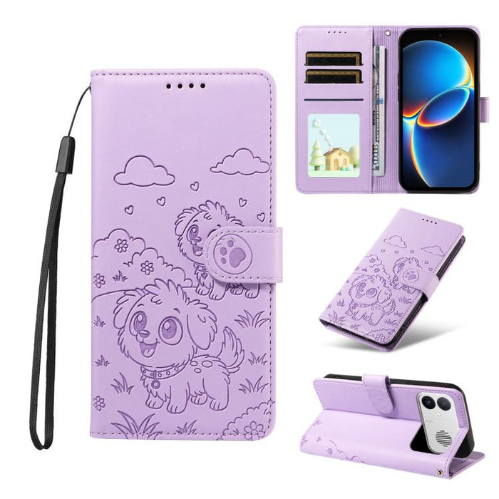 Funda de cuero para teléfono con bloqueo RFID y diseño de perro y corazón en relieve, For Redmi Note 17 4G / 5G Global 169.7mm, For Redmi 17C 5G, For Redmi Note 17 Pro+ 5G Global 163.4mm, For Redmi 17 4G / 5G Global 170mm                               ...