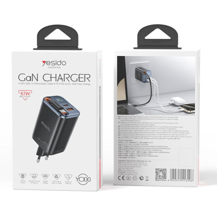 Yesido YC100 67W Fast Charger with Telescopic Type-C Cable, YC100