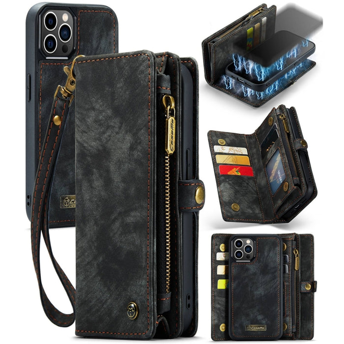 CaseMe-008 Estuche de cuero con tapa horizontal multifuncional desmontable con ranura para tarjeta y soporte y billetera con cremallera y marco de fotos, For iPhone 12 mini, For iPhone 12 / 12 Pro, For iPhone 12 Pro Max