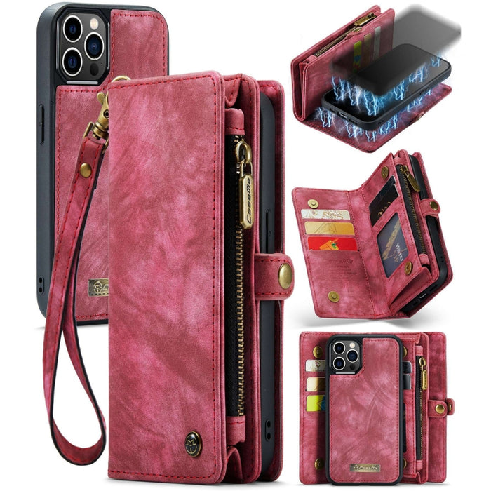 CaseMe-008 Estuche de cuero con tapa horizontal multifuncional desmontable con ranura para tarjeta y soporte y billetera con cremallera y marco de fotos, For iPhone 12 mini, For iPhone 12 / 12 Pro, For iPhone 12 Pro Max