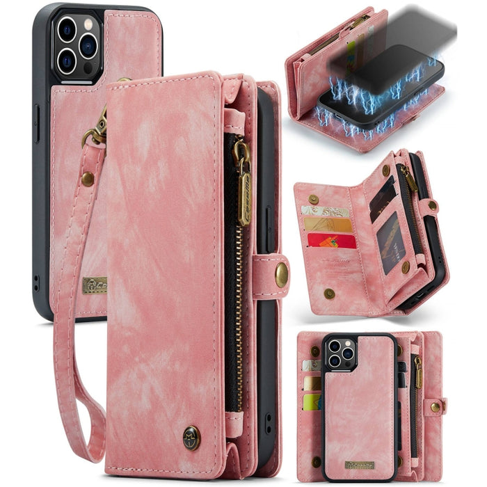CaseMe-008 Estuche de cuero con tapa horizontal multifuncional desmontable con ranura para tarjeta y soporte y billetera con cremallera y marco de fotos, For iPhone 12 mini, For iPhone 12 / 12 Pro, For iPhone 12 Pro Max