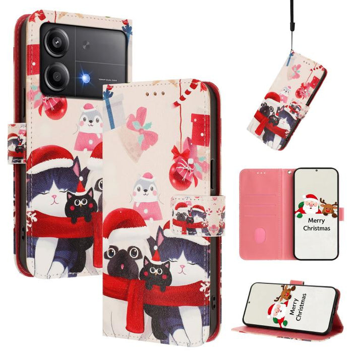 Funda para teléfono de piel con hebilla de la serie navideña y correa de mano., For Xiaomi 15T Pro 5G, For Xiaomi 15T 5G, For Xiaomi 15S Pro 5G, For Xiaomi Poco F7 / Redmi Turbo 4 Pro, For Xiaomi Poco F7 Ultra / Redmi K80 Pro                           ...