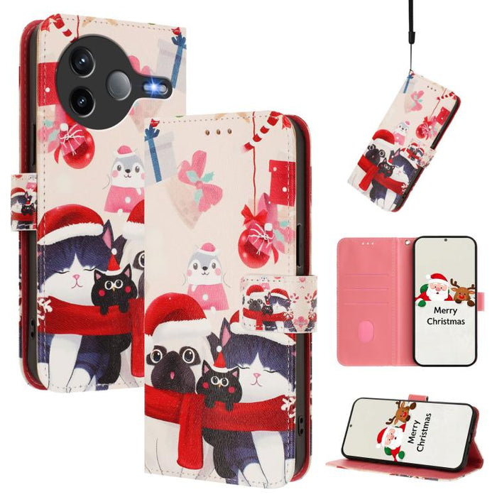 Funda para teléfono de piel con hebilla de la serie navideña y correa de mano., For Xiaomi 15T Pro 5G, For Xiaomi 15T 5G, For Xiaomi 15S Pro 5G, For Xiaomi Poco F7 / Redmi Turbo 4 Pro, For Xiaomi Poco F7 Ultra / Redmi K80 Pro                           ...