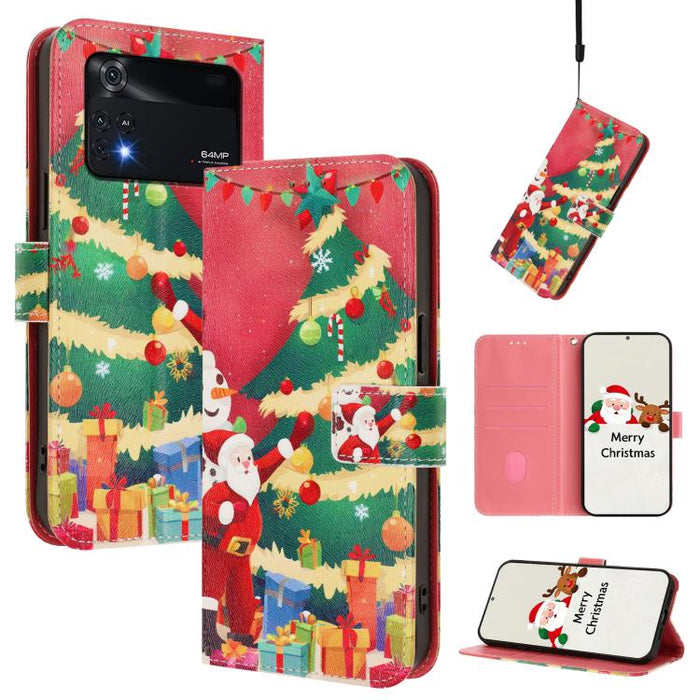 Funda para teléfono de piel con hebilla de la serie navideña y correa de mano., For Xiaomi Poco M4 Pro 4G, For Xiaomi Poco X4 Pro 5G