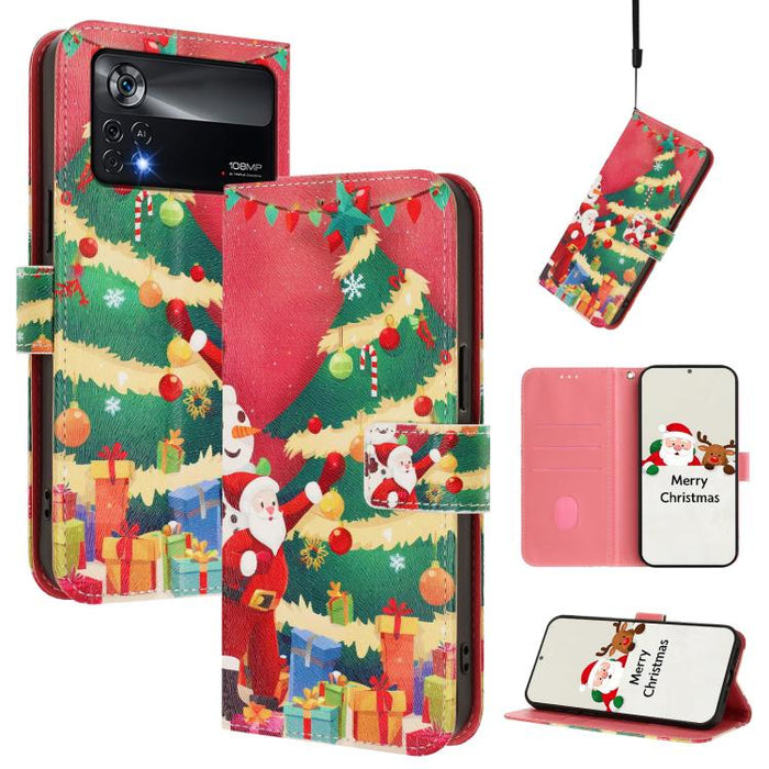 Funda para teléfono de piel con hebilla de la serie navideña y correa de mano., For Xiaomi Poco M4 Pro 4G, For Xiaomi Poco X4 Pro 5G