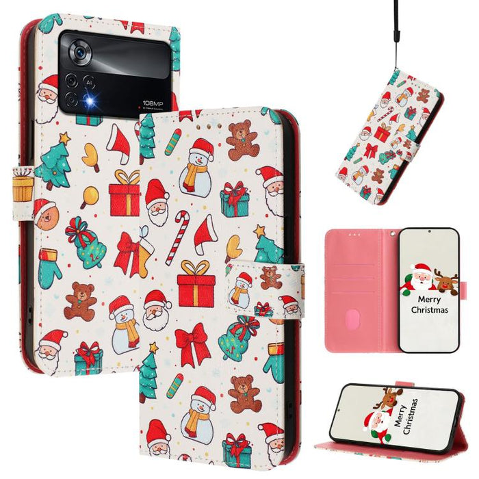 Funda para teléfono de piel con hebilla de la serie navideña y correa de mano., For Xiaomi Poco M4 Pro 4G, For Xiaomi Poco X4 Pro 5G